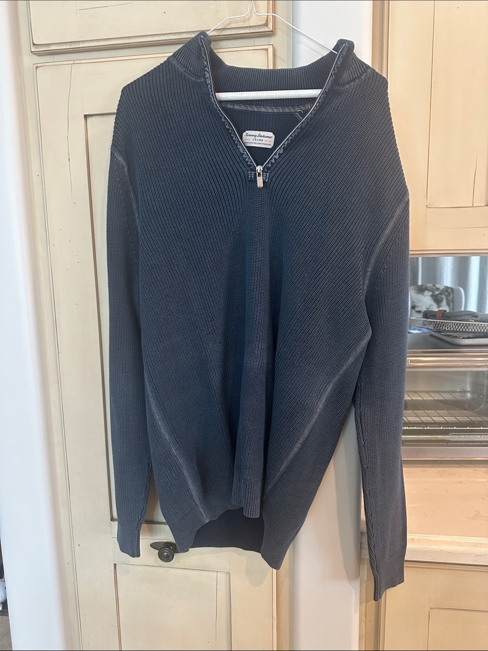 100% Cotton Tommy Bahama Men’s Navy Half-Zip Stand Up Neck Sweater
